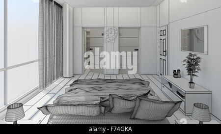 3D Interni rendering di una moderna camera da letto Foto Stock