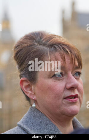 Westminster London,UK. Il 25 novembre 2015. Leader di Plaid Cymru Leanne legno che dà la sua reazione dopo il Cancelliere George Osborne ha trasportato il suo autunno dichiarazione di spesa del credito di revisione: amer ghazzal/Alamy Live News Foto Stock