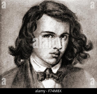 Dante Gabriel Rossetti, 1828 - 1882. Poeta inglese, illustrator, pittore e traduttore. Dopo un autoritratto disegnato nel 1846. Foto Stock