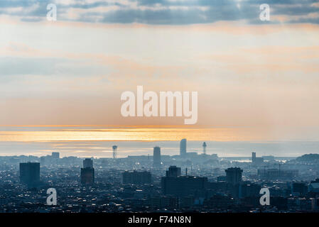 Vedute panoramiche di Barcellona a sunrise, Catalogna, Spagna Foto Stock