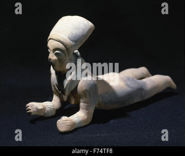 Arte precolombiana L antica cultura Jama-Coaque. Costa settentrionale dell Ecuador. 500 BC-500 ad 'Chone tipo". Figura femminile teso. Collezione privata. Foto Stock