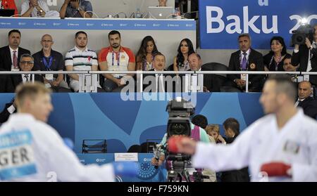 Ilham Aliyev (Presidente di Azerbaigian) orologi il Karate. Il Karate. Crystal Hall 3. Baku. Azerbaigian. Baku2015. 1° European Games. 13/06/2015. Foto Stock