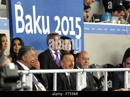 Ilham Aliyev (Presidente di Azerbaigian) orologi il Karate. Il Karate. Crystal Hall 3. Baku. Azerbaigian. Baku2015. 1° European Games. 13/06/2015. Foto Stock