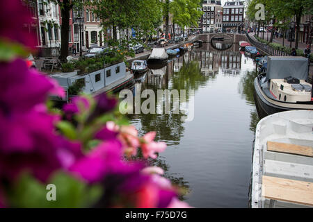Canal in Amsterdam Olanda Foto Stock