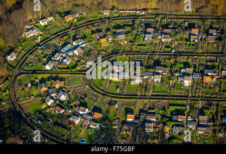 Assegnazioni Harpener Heide in autunno il sonno di stagno Rottmann, Bochum, la zona della Ruhr, Renania settentrionale-Vestfalia, Germania, Europa, antenna Foto Stock