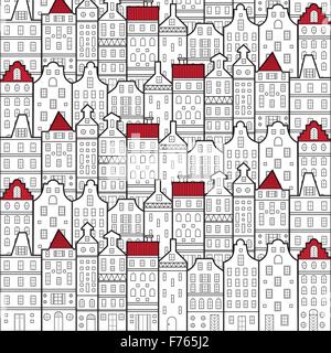 Seamless pattern di variazione della casa ad Amsterdam, nei Paesi Bassi il vettore Illustrazione Vettoriale