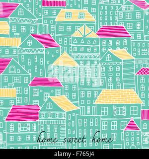 Home sweet Home doodle illustrazione sketch stile colore pastello Illustrazione Vettoriale