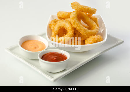 Fritte Anelli di Calamari Foto Stock