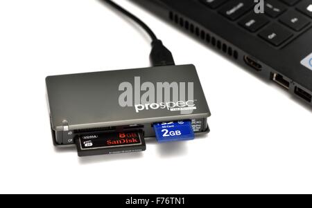 Un lettore di schede di memoria USB Foto Stock