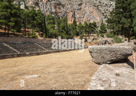 Antico stadio a Delphi in Grecia Foto Stock