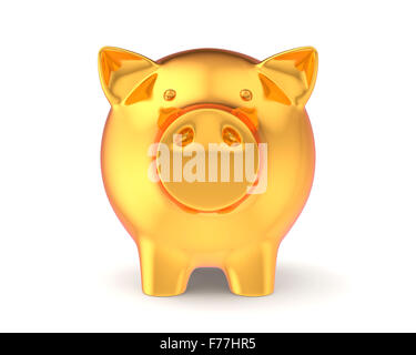 Golden salvadanaio isolati su sfondo bianco Foto Stock