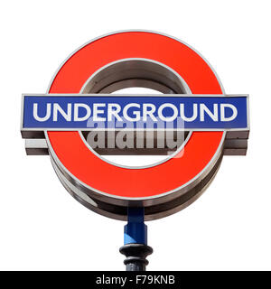 Famoso London Underground segno isolato su bianco, percorso di clipping incluso Foto Stock