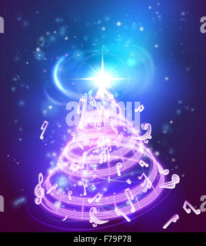 Una magia musicale note musicali albero di Natale illustrazione dello sfondo di una vacanza albero di Natale fatto di note musicali Foto Stock