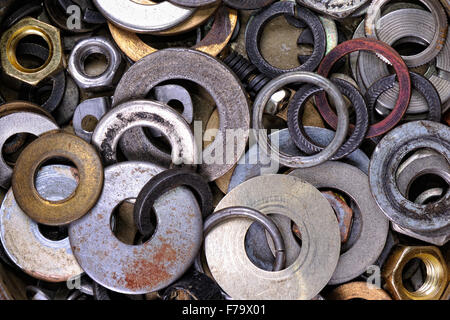 Spessore vecchio, Grover spessore, vite-dado. DOF poco profondo Foto Stock