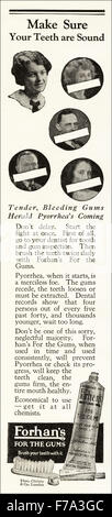 1920 pubblicità. Annuncio datato 1923 che fa pubblicità al dentifricio di Forhan per le gomme Foto Stock