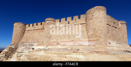 Primo piano del castello. Chinchilla de Monte-Aragon, Spagna Foto Stock