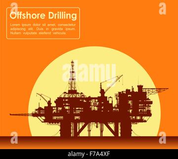 Mare oil rig. Offshore della piattaforma di perforazione. Illustrazione Vettoriale