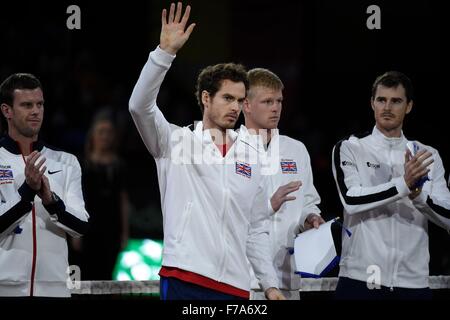 Il Belgio. 27 Nov, 2015. Coppa Davis finale, Gran Bretagna contro il Belgio. Giorno 1 la riproduzione. Andy Murray Credito: Azione Sport Plus/Alamy Live News Foto Stock