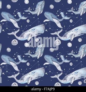 Blu sullo sfondo senza giunture con cielo stellato e lune Foto Stock