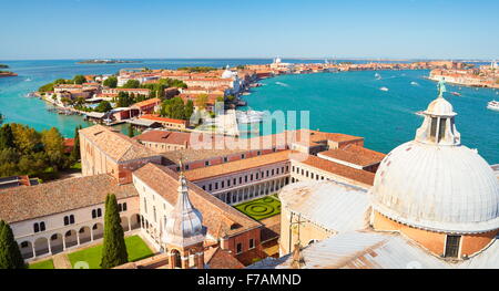 Aerial cityscape vista di Venezia da San Giorgio Maggiore Torre Campanaria, Venezia, Italia, UNESCO Foto Stock