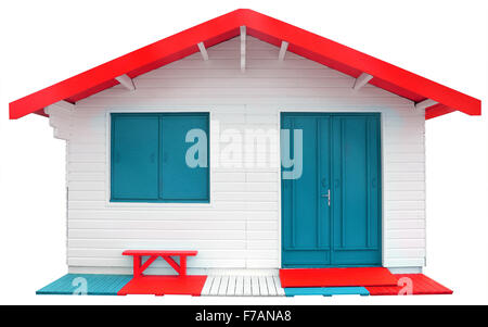 Legno casa prefabbricata isolato su sfondo bianco con tracciato di ritaglio Foto Stock