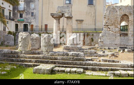 Rovine del tempio di Apollo, Ortigia, Siracusa, Sicilia, Italia UNESCO Foto Stock