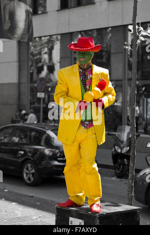 La maschera statua sulla Rambla di Barcellona Foto Stock