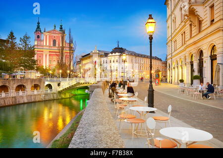 Lubiana in serata, Slovenia Foto Stock