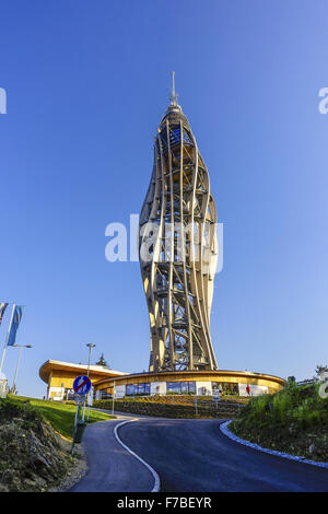 Torre di legno, Pyramidenkogel, Lago Woerthersee, Carinzia, Austria Foto Stock