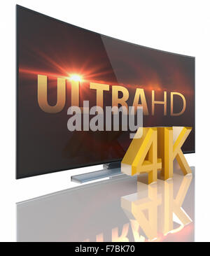 Ultra HD Smart TV con schermo curvo su sfondo bianco Foto Stock