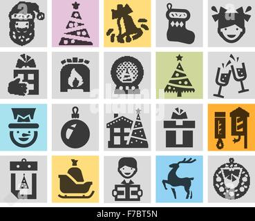 Set di Natale icone nere. segni e simboli Illustrazione Vettoriale