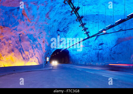 Laerdal Tunnel tra Aurland e Laerdal, Laerdalstunnelen (la più lunga del mondo a 24,5 km) Aurland, Norvegia Foto Stock