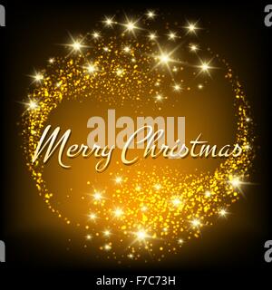 Merry Christmas Festive Design. Golden Lettering e luci incandescenti. Illustrazione Vettoriale
