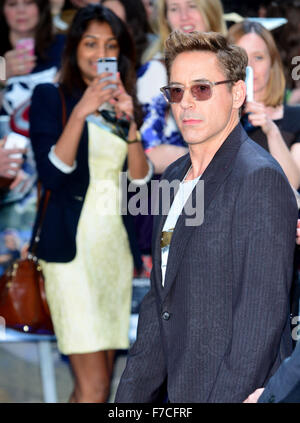 Robert Downey Jr a I Vendicatori: Età di Ultron - European Film Premiere a Vue Westfield, Westfield Shopping Centre di Londra, Foto Stock