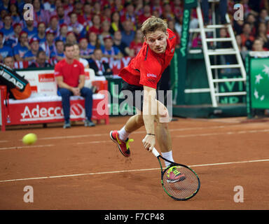 Gent, Belgio, 29 novembre 2015, Coppa Davis finale, Belgium-Great Gran Bretagna, giorno 3, David Goffin (BEL) è passata da un colpo da Andy Murray foto: Tennisimages/Henk Koster/Alamy Live News Foto Stock