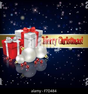 Abstract blue illustrazione vettoriale con i regali di Natale e decorazioni Illustrazione Vettoriale