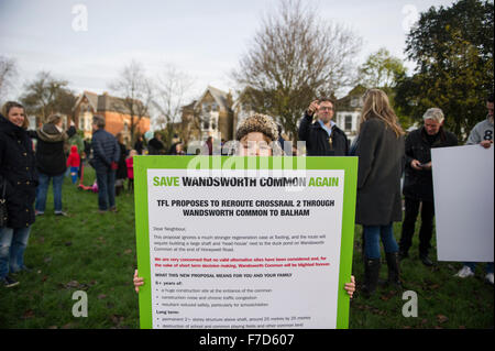 Una protesta contro la proposta di costruzione di una storia di due grandi casa di testa e albero su Wandwsorth comune per Crossrail 2 Foto Stock