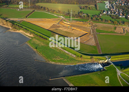 Conversione di Emschermündung, bocca di Emscher nel fiume Reno di Dinslaken, Rhein, Dinslaken, regione della Ruhr, Foto Stock