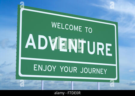 Benvenuti al concetto di avventura sulla strada billboard Foto Stock