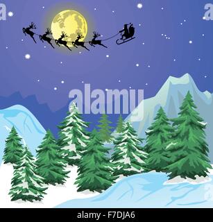 Santa s sleigh su sfondo Luna Illustrazione Vettoriale