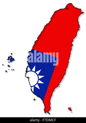 Una mappa di Taiwan con bandiera design isolato su uno sfondo bianco Foto Stock