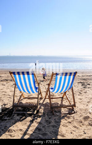 Tre gusci Beach, Western Esplanade, Southend-on-Sea, Essex, Inghilterra, Regno Unito Foto Stock