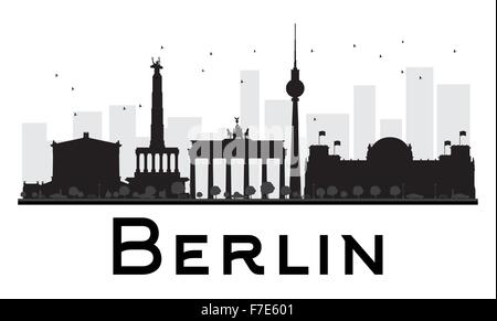 Berlin City skyline in bianco e nero la silhouette. Illustrazione Vettoriale. Piatto semplice concetto per il turismo presentazione, banner Illustrazione Vettoriale