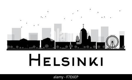 Helsinki City skyline in bianco e nero la silhouette. Illustrazione Vettoriale. Piatto semplice concetto per il turismo presentazione, banner Illustrazione Vettoriale