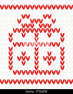 Maglia con la confezione regalo. Illustrazione Vettoriale. Pattern in colore rosso. Vacanze di Natale concetto per carta, tessuto o web Illustrazione Vettoriale