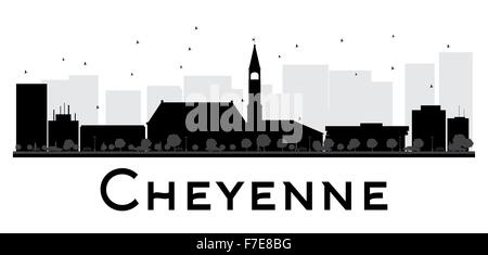 Cheyenne skyline della città in bianco e nero la silhouette. Illustrazione Vettoriale. Piatto semplice concetto per il turismo presentazione, banner Illustrazione Vettoriale