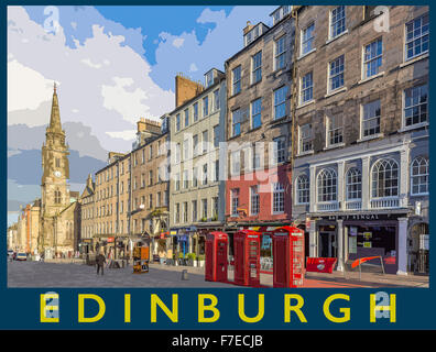 Un poster in stile illustrazione da una fotografia del Royal Mile di Edimburgo, Scozia, Regno Unito Foto Stock