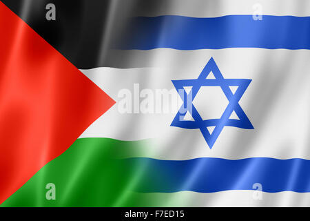 Miscelato in Palestina e in Israele bandiera, tridimensionale, rendering immagine Foto Stock