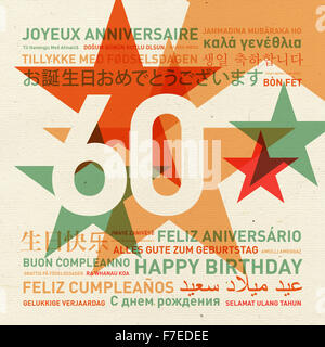 Sessantesimo anniversario buon compleanno da tutto il mondo. Lingue diverse celebrazione card Foto Stock