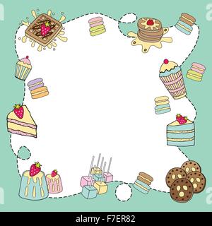 Panificio doodle border blank colori pastello Illustrazione Vettoriale